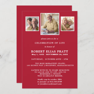 Feier des Lebens Dunkelrot-Weiß 3 Foto Einladung