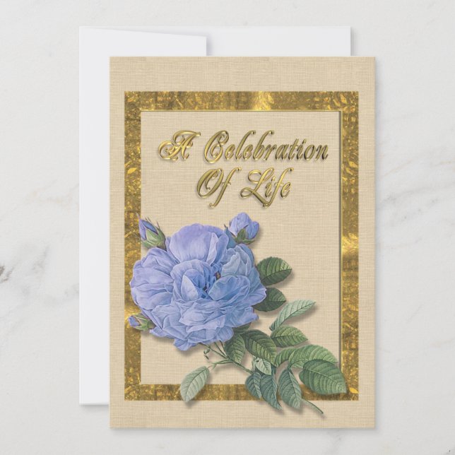 Feier des Lebens Einladung blaue Rose (Vorderseite)