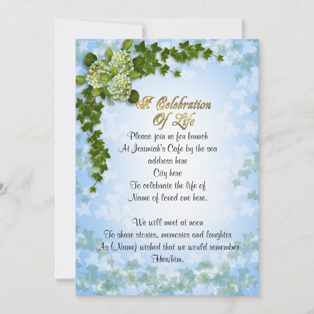 Feier des Lebens Einladung Efeu und Blume (Vorderseite)