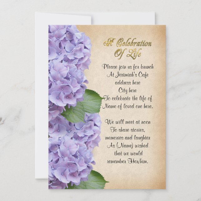 Feier des Lebens Einladung Hydrangea (Vorderseite)