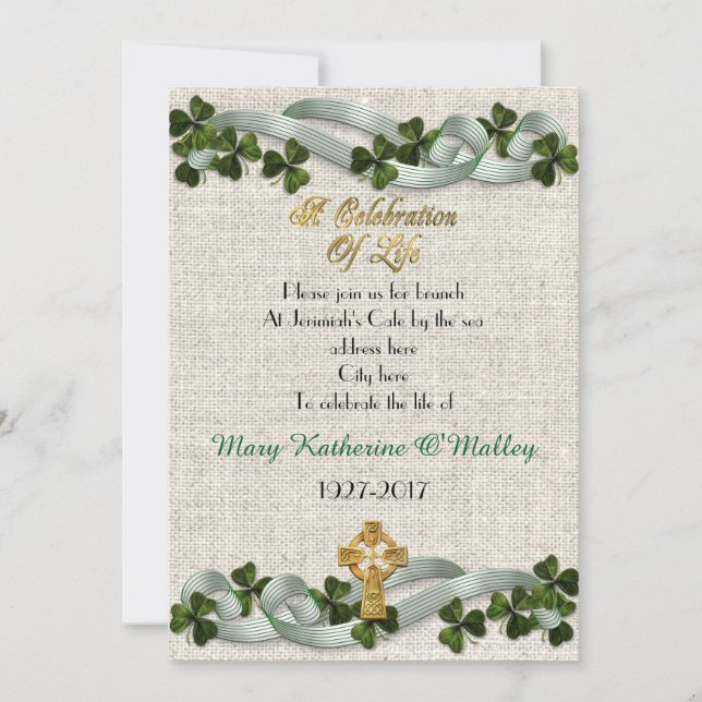 Feier des Lebens Einladung Irish Celtic Cross (Vorderseite)
