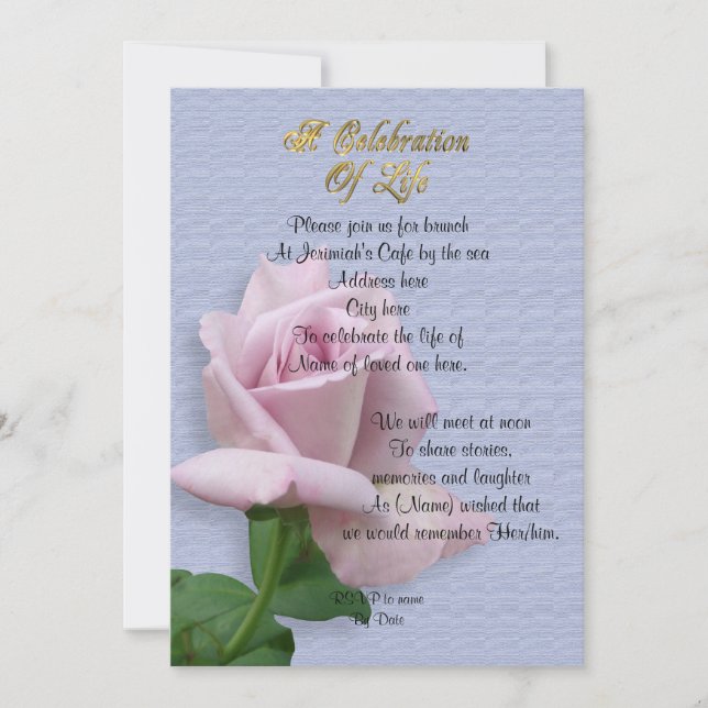 Feier des Lebens Einladung Lavendel Rose (Vorderseite)