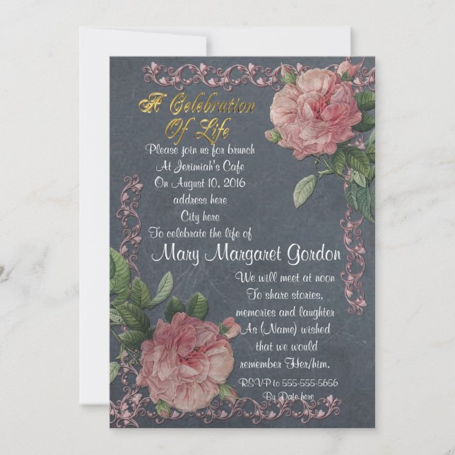 Feier des Lebens Einladung Vintage Rose (Vorderseite)