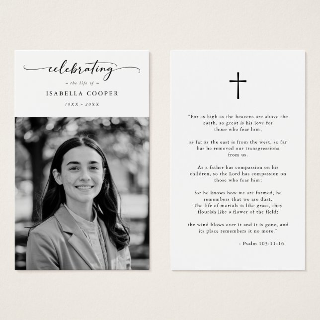 Feier des Lebens Elegante Beerdigungskarte (Vorne & Hinten)