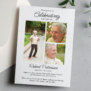 Feier-des-Lebens-Fotos, einfaches weißes Gedenken Einladung