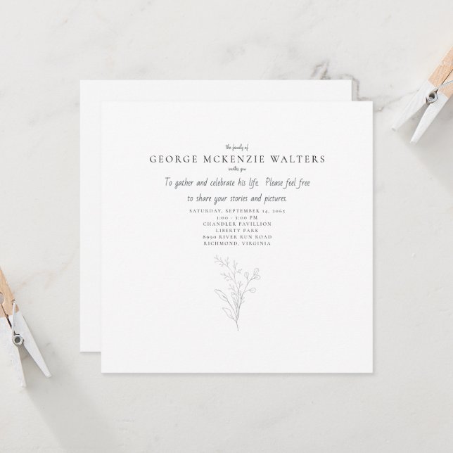 Feier des Lebens handgezeichnet Foliage Einladung (Vorderseite/Rückseite Beispiel)