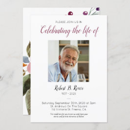 Feier des Lebens mit Foto Burgund Blume Einladung