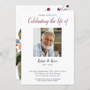 Feier des Lebens mit Foto Burgund Blume Einladung