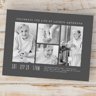 Feier des Lebens Modern Einfacher 4-Foto-Collage Postkarte