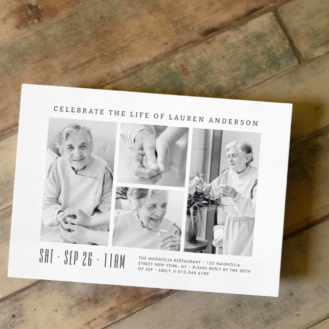 Feier des Lebens Moderne einfache 4-FotoCollage Einladung (Von Creator hochgeladen)