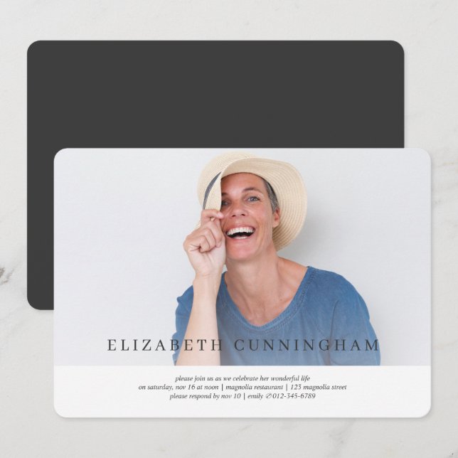 Feier des Lebens Moderne einfache Elegante Einladung (Vorne/Hinten)