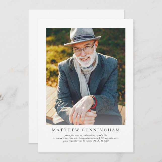 Feier des Lebens Moderne einfache Elegante Einladung (Vorne/Hinten)