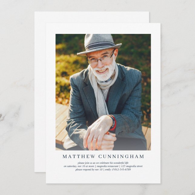 Feier des Lebens Moderne einfache Elegante Einladung (Vorne/Hinten)