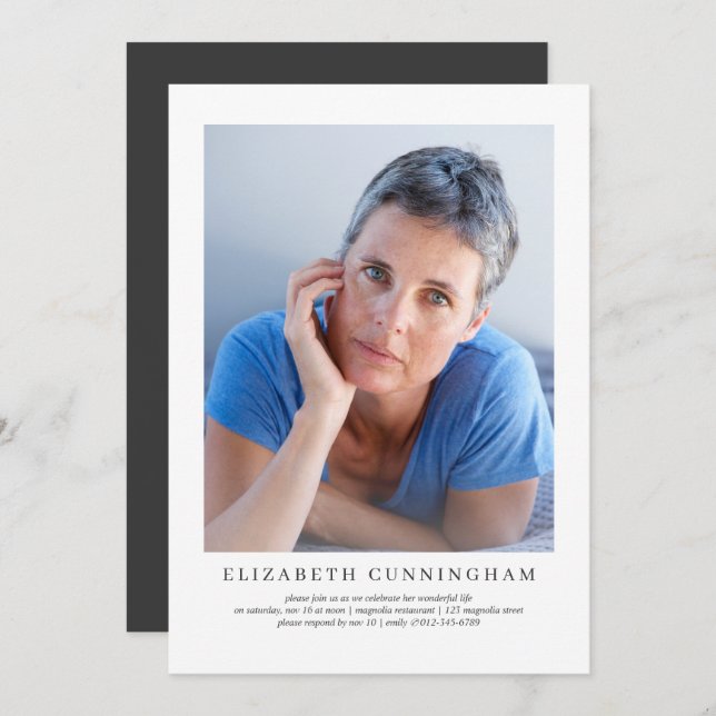 Feier des Lebens Moderne einfache Elegante Einladung (Vorne/Hinten)