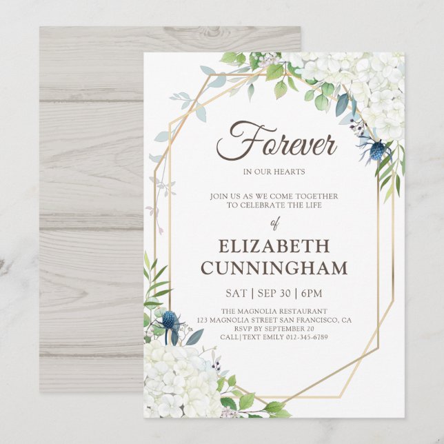 Feier des Lebens Moderne, geometrische Woodsy Einladung (Vorne/Hinten)