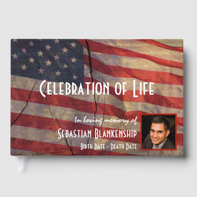 Feier des Lebens rustikale amerikanische Flaggen-G Gästebuch (Vorderseite)