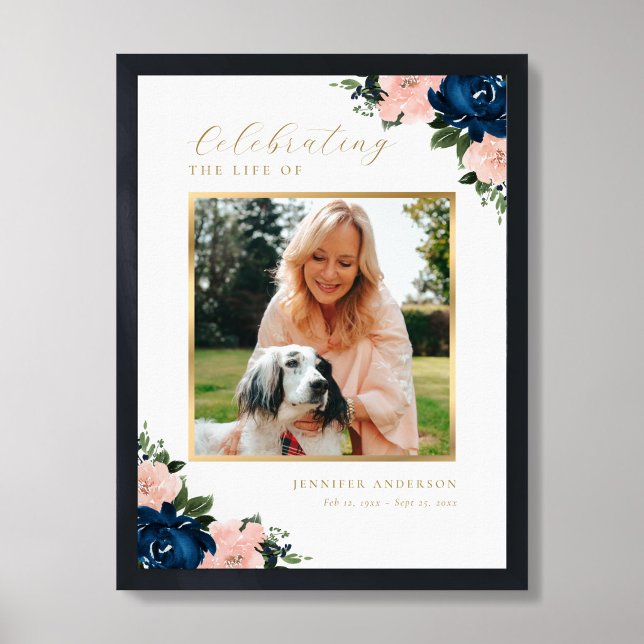 Feier-des-Lebens-Willkommensschild mit blauem Blum Poster (Framed)