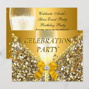 FEIER Glitter Gold Silber Champagner Party Einladung