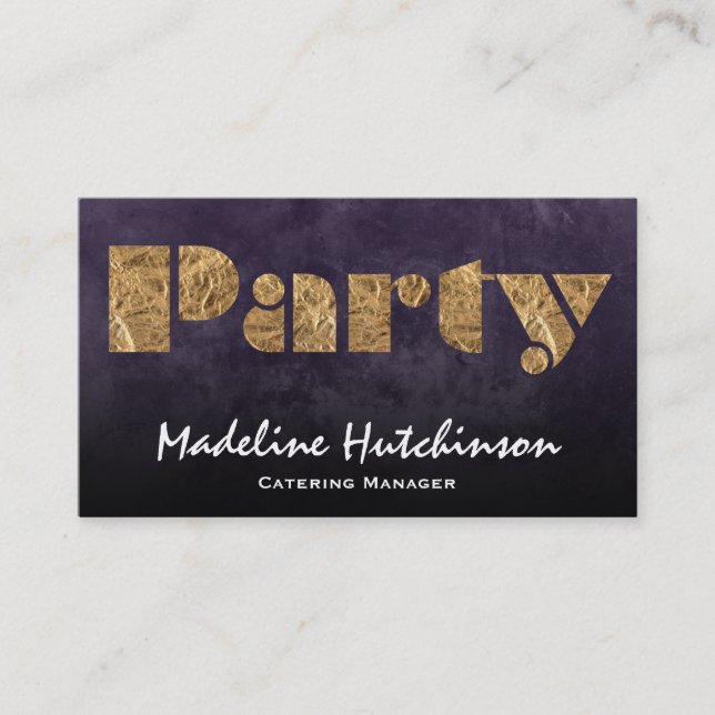 Feier | Gold und Lila Visitenkarte (Vorderseite)