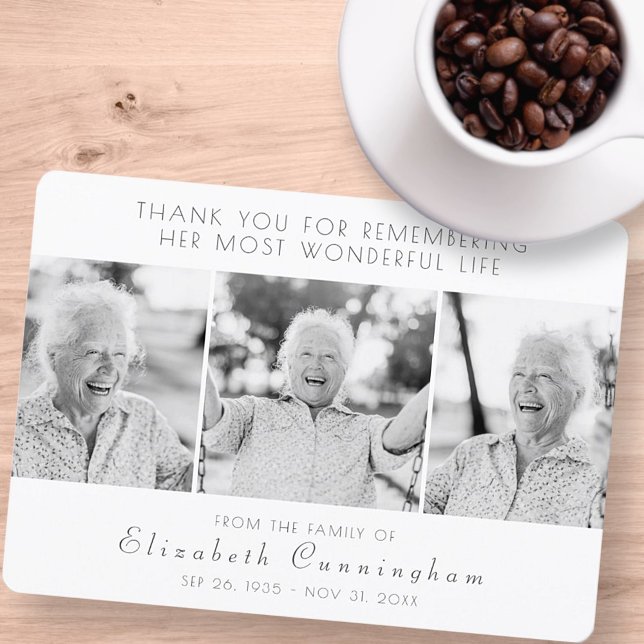 Feier ihres Lebens Moderne einfache drei Fotos Dankeskarte (Von Creator hochgeladen)