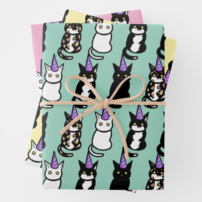 Feier-Katze-Wrap-Papier Geschenkpapier Set (Beispiel)