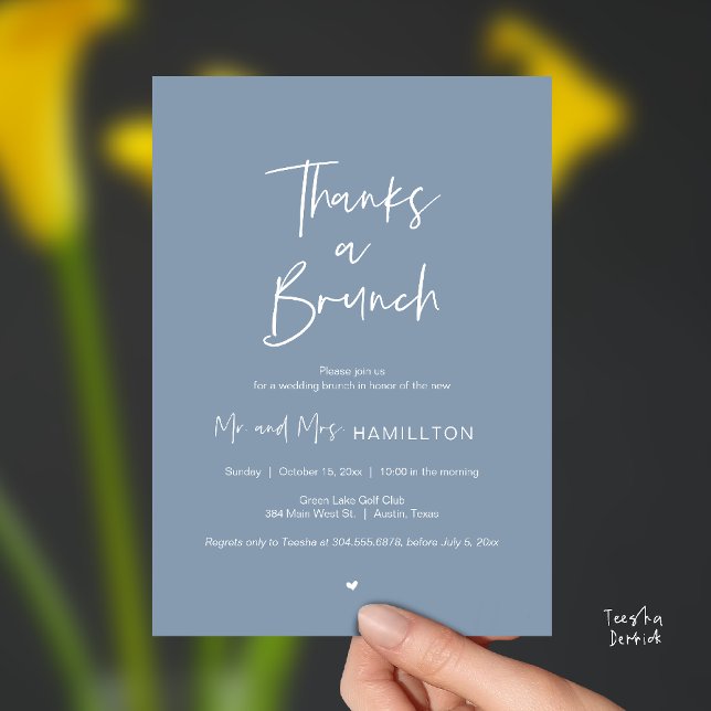 Feier nach der Hochzeit, Dankeschön-Brunch Einladung (Thanks a Brunch, Post modern wedding celebration, wedding crew, Invitation card, dusty Blue)