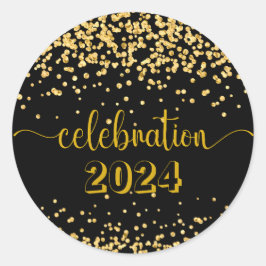 Feier Neues Jahr, Geburtstag Glitzer Gold schwarz Runder Aufkleber