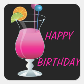 Feier Pink Cocktail Happy Birthday Square St Quadratischer Aufkleber