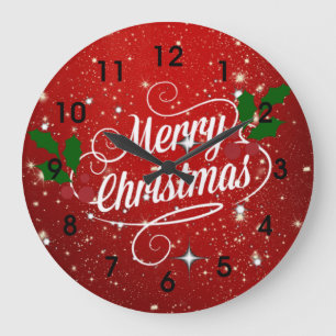 Feier Rot, Frohe Weihnachten Große Wanduhr