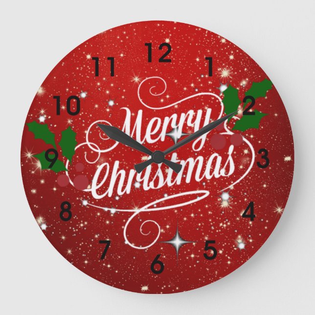Feier Rot, Frohe Weihnachten Große Wanduhr (Vorderseite)