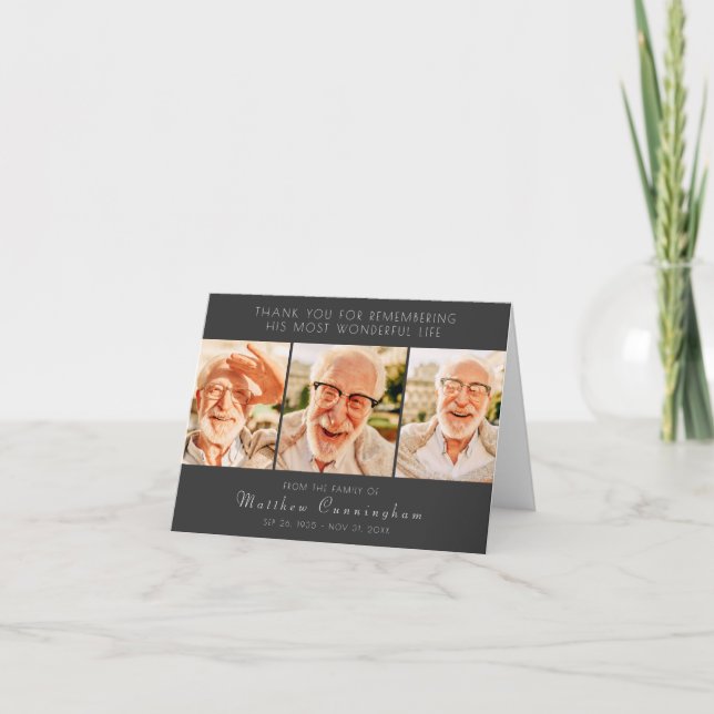 Feier seines Lebens Moderne einfache drei Fotos Dankeskarte (Vorderseite)