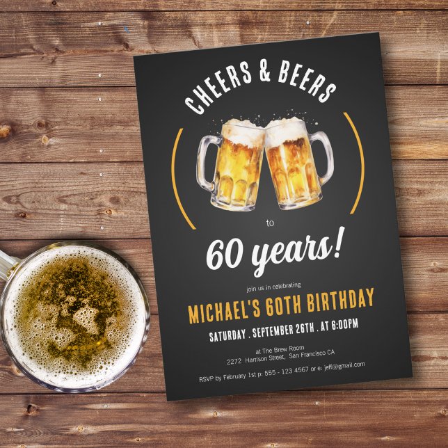 Feier und Biere 60. Geburtstagsparty Einladung (Cheers and Beers 60th Birthday Party Invitation)