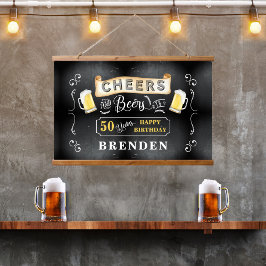 Feier und Biere bis 50 Jahre Geburtstagsparty Wandteppich Mit Holzrahmen