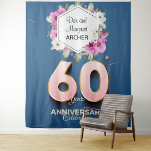 Feier zum 60. Jubiläum Pink Orchids on Blue Wandteppich
