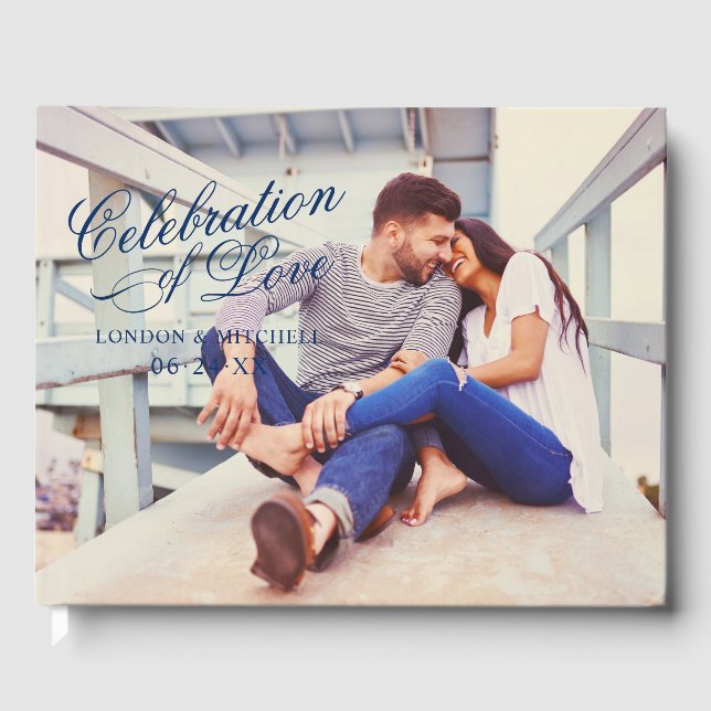 Feier zum Foto der Liebe Navy Blue Wedding Gästebuch (Vorderseite)