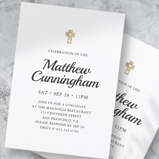 Feier zum Leben der einfachen Imitate Gold Cross Einladung (Von Creator hochgeladen)