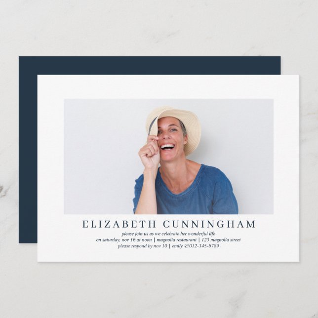 Feier zum Leben Modernes, einfaches Foto Einladung (Vorne/Hinten)