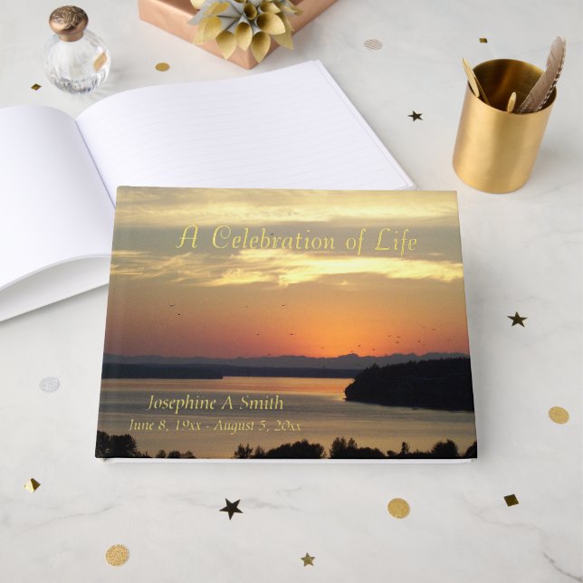 Feier zum Orangen Sonnenuntergang Gästebuch (Vorderseite offen)