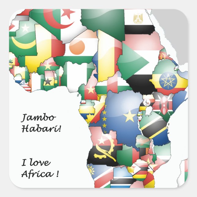 Feier zum Thema "Afrika in Flags Design" Quadratischer Aufkleber (Vorderseite)