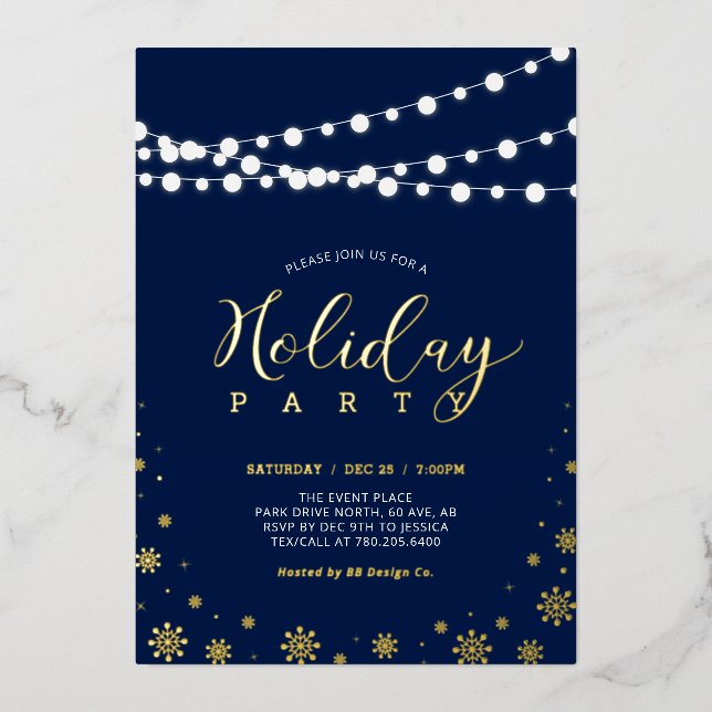 Feierabend der Marine mit Lichtern und Schneeflock Folieneinladung (Vorderseite)