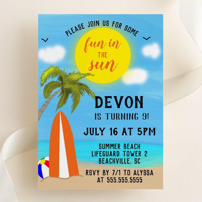 Feierabend im Sun Beach Einladung (Fun in the Sun - Beach Themed Birthday Party Invitation)