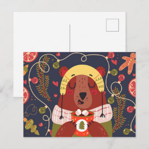 Feierbär trinkt heiße Schokolade Postkarte