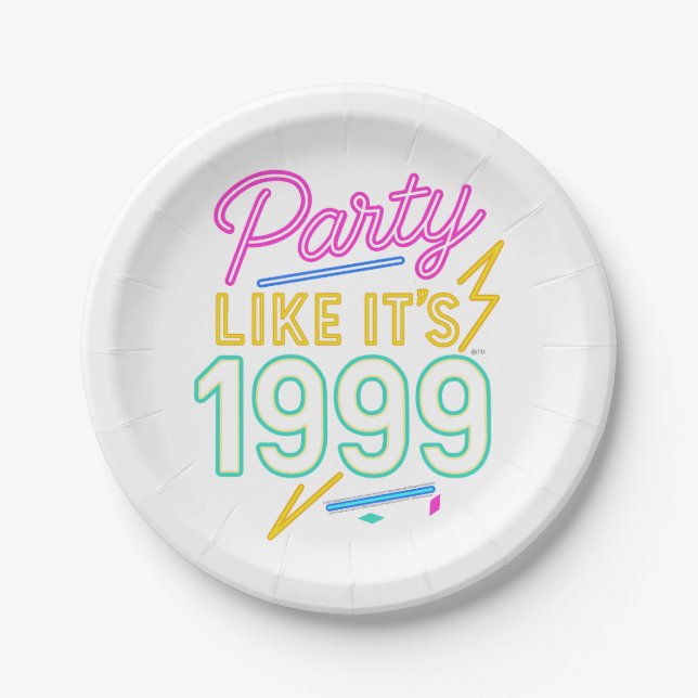 Feiere als wäre es 1999®™ – Neon Voltage Pappteller (Vorderseite)