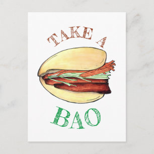 FEIERE EINEN BAO Schweinebauch-Brötchen-Jubel Herz Postkarte