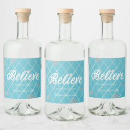 Feierlich Blau und Silber "Glaube" Urlaub Alkoholflaschenetikett