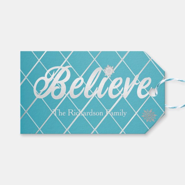 Feierlich Blau und Silber "Glaube" Urlaub Geschenkanhänger (Vorderseite (Horizontal))