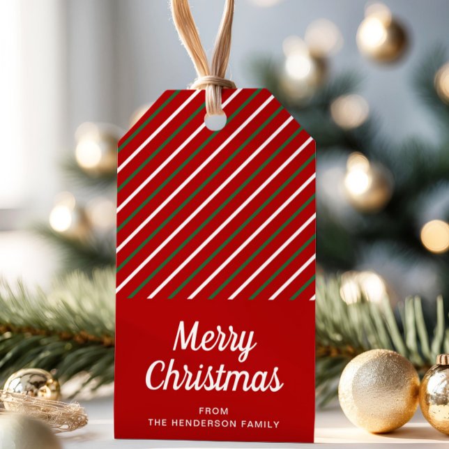 Feierlich frohe Weihnachten Rot gestreift Geschenkanhänger (Festive Merry Christmas Striped Red Gift Tags)