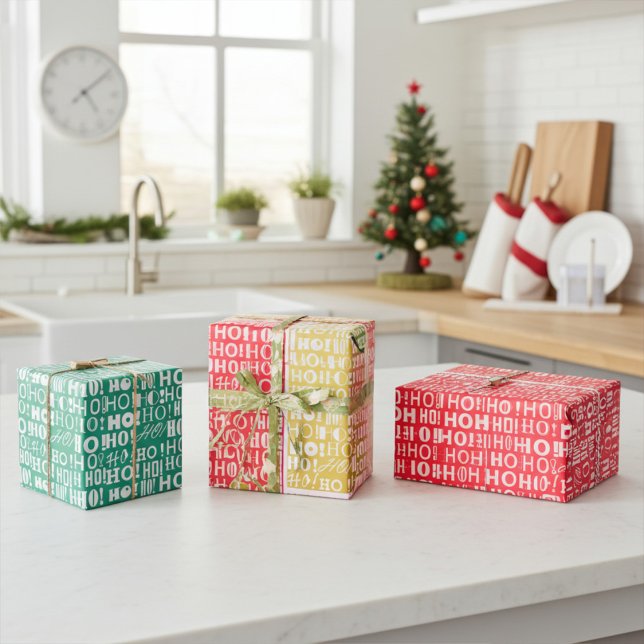 Feierlich hell und farbenfroh "HO! HO! HO! Christm Geschenkpapier Set (Von Creator hochgeladen)