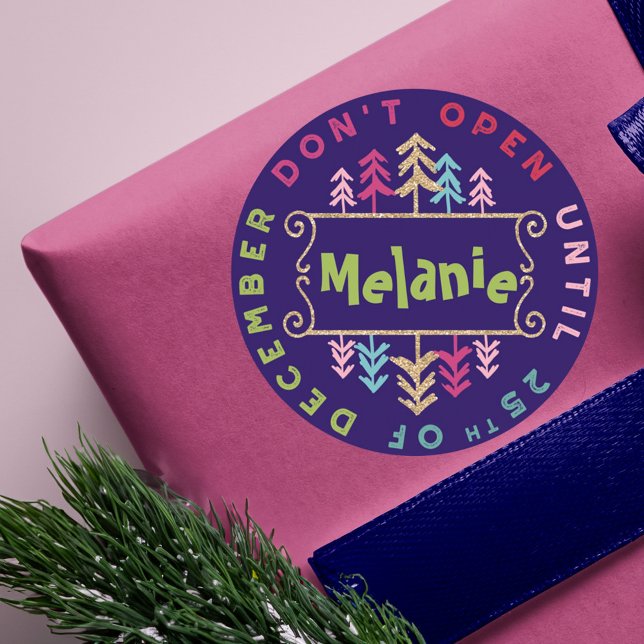 Feierlich, lustig und farbenfroh öffnen Sie nicht  Runder Aufkleber (Festive, Fun & Colourful Do Not Open Til Christmas Classic Round Sticker)