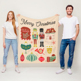 Feierlich pastellrosa Holly Nutcracker Fleecedecke